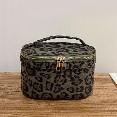 Damen Wildleder-Kosmetiktasche Große Kapazität Bade-Reisebeutel Vintage Make-up-Taschen Handgehaltene Aufbewahrungstasche Leopard-Kulturbeutel