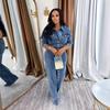 Women's Sexy High-Elastic Washed Denim Two-Piece Set with Row Buttons