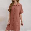 Modisches Damen-Sommerkleid mit V-Ausschnitt und Knopfleiste, kurzärmlig
