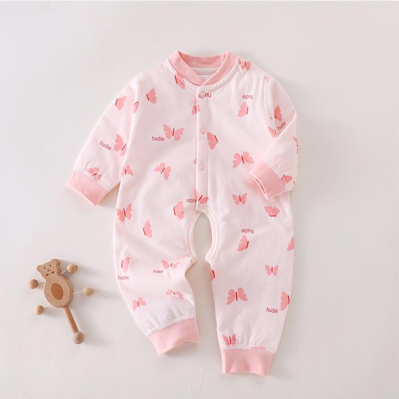 40g Thin Cotton Baby Romper, Open Crotch, Quilted Warm Onesie for Spring, Autumn, and Winter