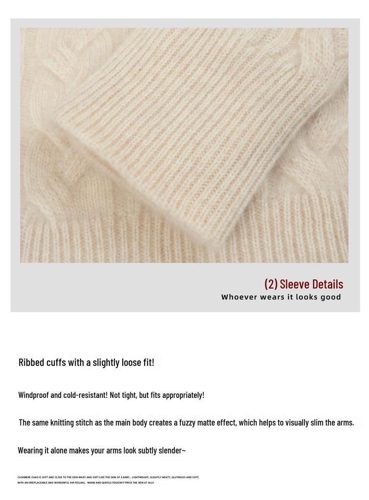 Women's Solid Color Cashmere Cable Knit Pullover Sweater - Round Neck, Thick, Warm Base Layer