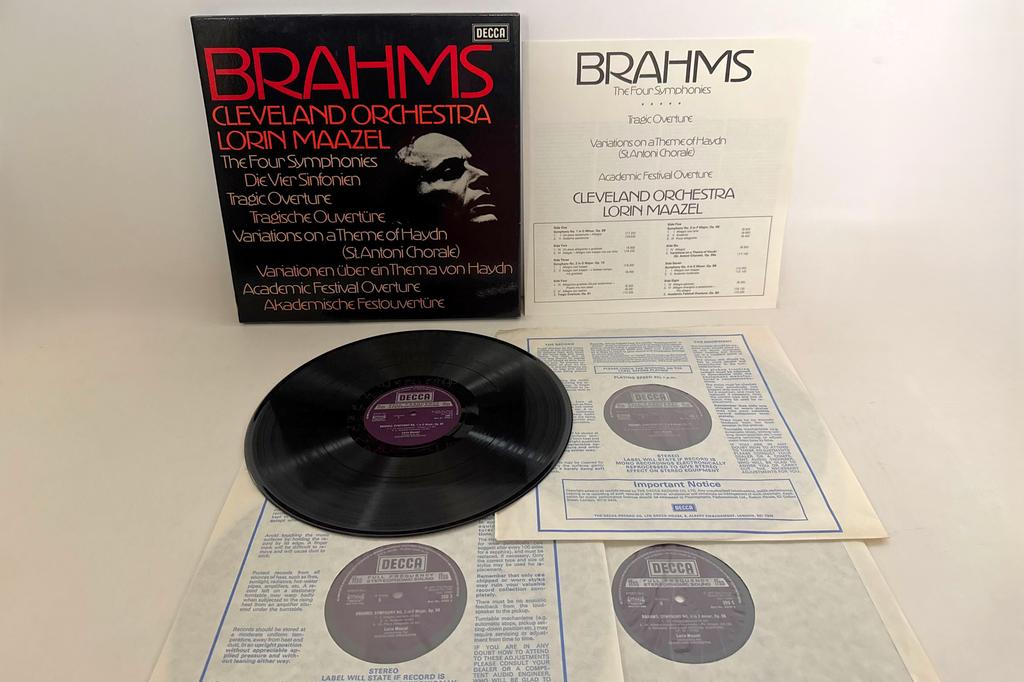 LP Record LORIN MAAZEL CLEVELAND ORCHESTRA  Brahms  The Four Symphonies  Tragi D39D4 DECCA 1977 UK Classical Used