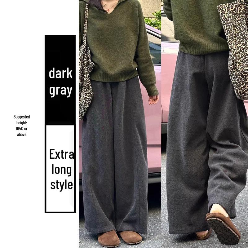 

Women s High Waist Dark Gray Velvet Wide-Leg Sweatpants - Petite, Curved Leg, Slimming, Spring/Autumn Style XL