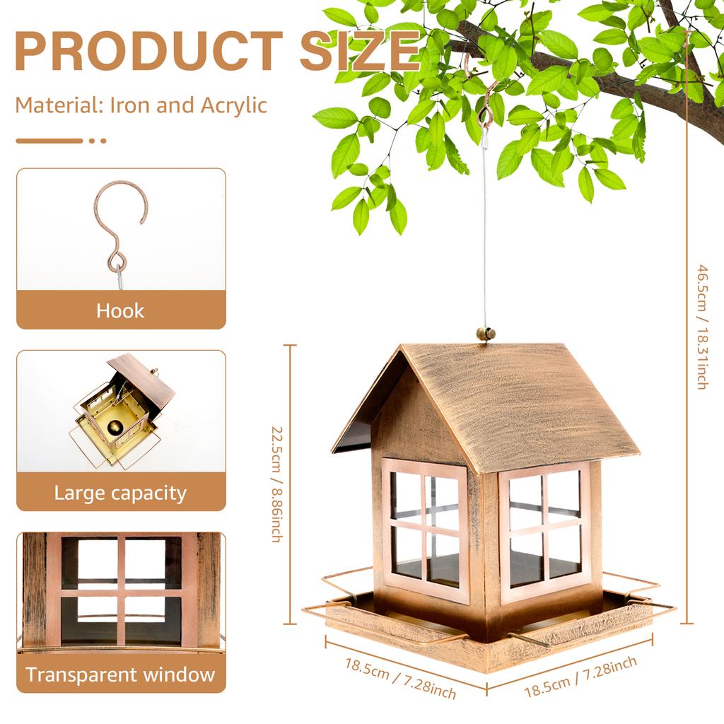 Bird Feeders for Outdoor Hanging Metal House Shaped Wild Bird Feeder Large Capacity Food Dispenser for Garden Yard