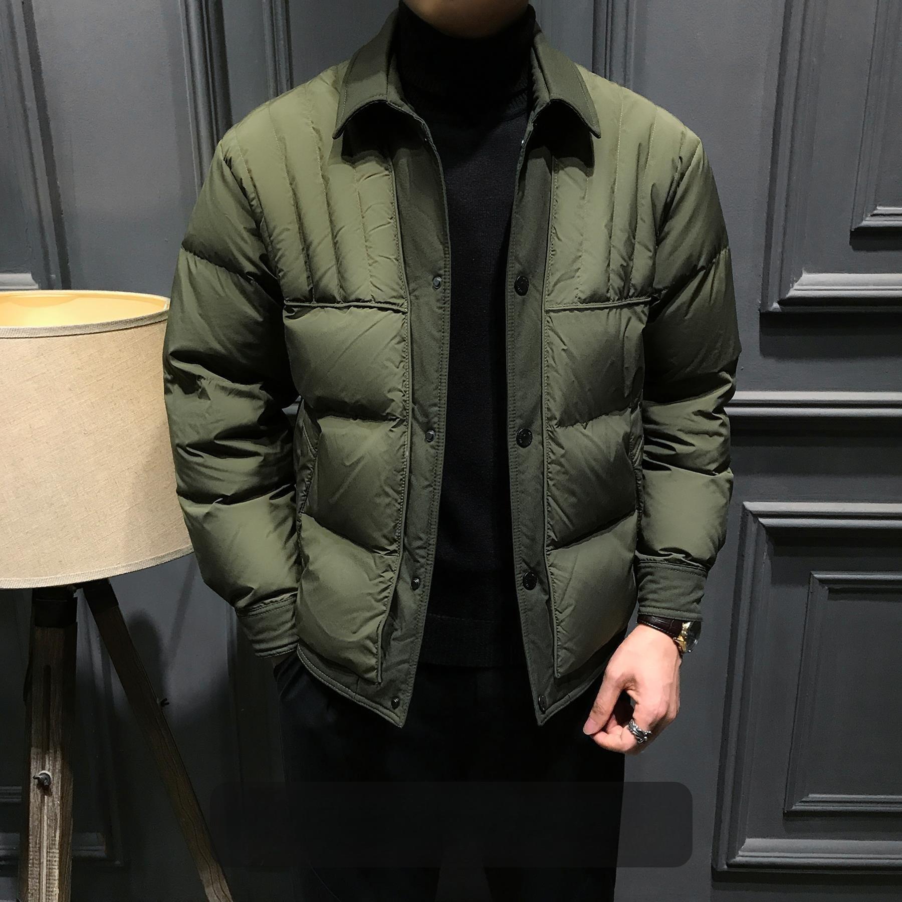 

Мужская зимняя пуховая куртка с лацканами, деловая, мужская куртка, осенне-зимняя утолщенная куртка, новый стиль 3XL зелёный