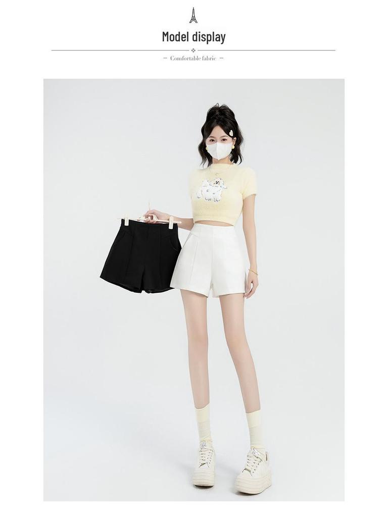 2024 Summer Women's High-Waist Korean Style A-Line Wide Leg Shorts