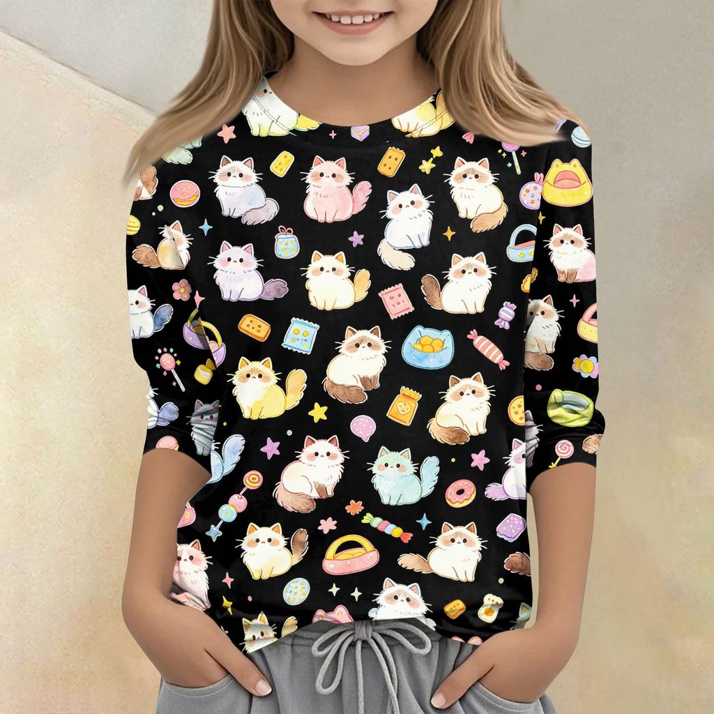 Kinder Tierdruck Rundhals 3/4 Ärmel Lässiges T-Shirt Weicher Stoff Bequeme Passform Leichtes Design Geeignet für den Alltag