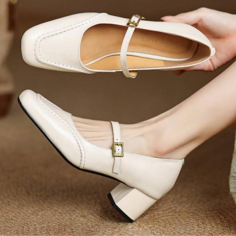 Fashion Mary Janes Elegant Dress Women Mid Heels Shoes 2025 New Style Fashion Buckle Strap Pumps Versatile Soft Women Shoes