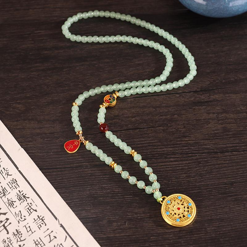 Chinese Style Pearl Necklace Hanfu Accessory Zinc Alloy Hollow Carved Pendant Long Chain Necklace