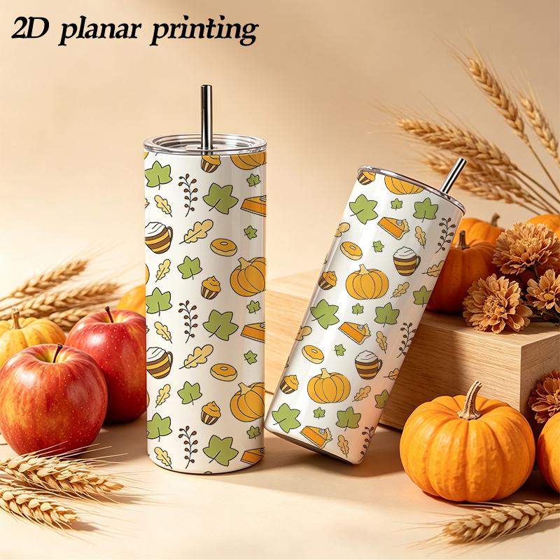 Straight Cup 591ml Bountiful pumpkins and melon fruits Straw Cup Leakproof Tumbler Travel Drink Mug Metal Coffee Mug Stainless Steel Tumbler