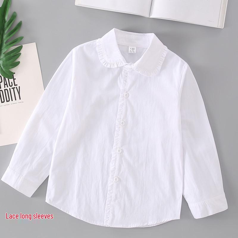 2025 Washable Cotton Lace White Shirt for Girls, Casual Round Neck, Long/Short Sleeves (Medium-Large Sizes)