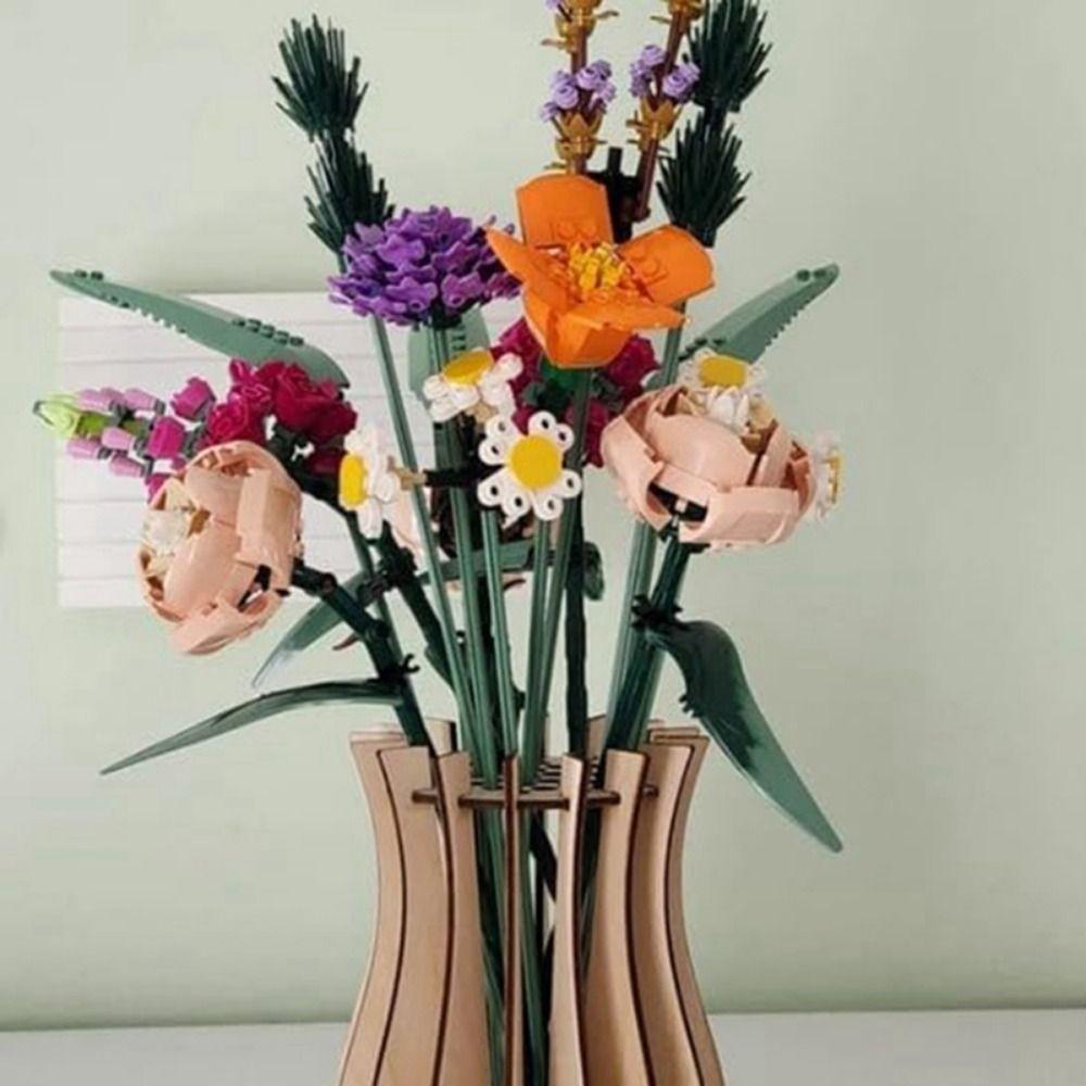 3D Wooden Puzzle Vase Wood Craft Fake Bouquet Holder Creative Flower Display Stand  Coffee Shop
