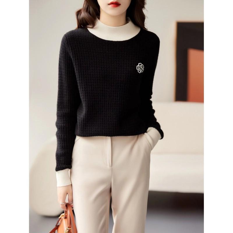 

Новая женская одежда Осень и Зима Новый трикотажный базовый свитер из шерсти камелии с полувысоким воротником XXL чёрный