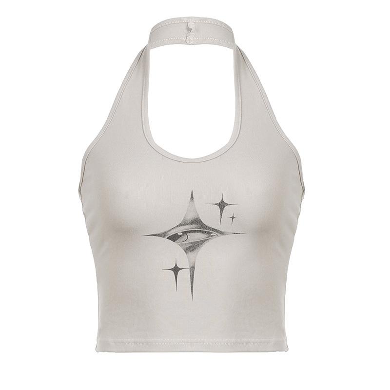 Retro Printed Halter Neck Camisole Slim Short Top