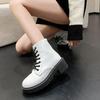 White Chunky Platform Combat Boots Women  Back Zipper Pu Leather Ankle Boots Woman Punk Thick Bottom Motorcycle Botas Mujer