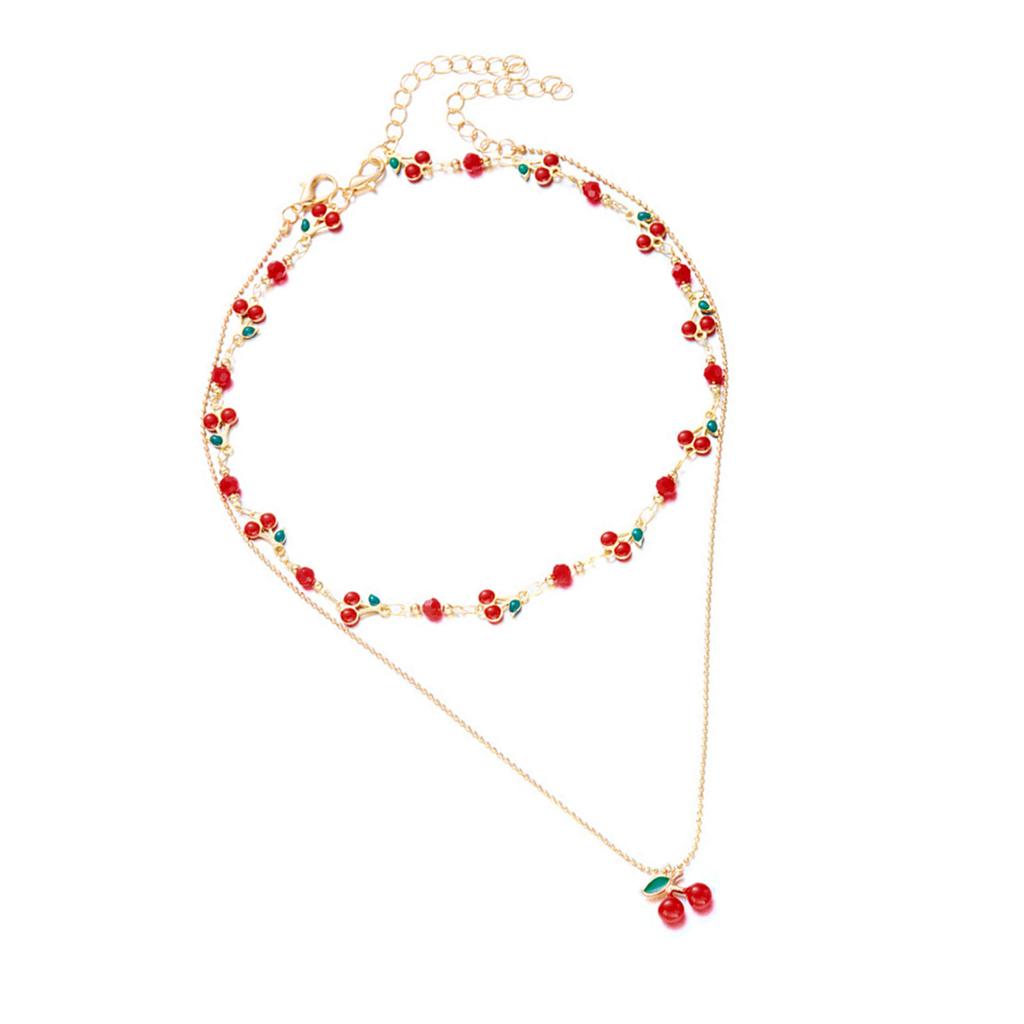 Vintage Inspired Cherry Charm Bracelet Adjustable Bohemian Style Cubic Zirconia Clavicle Chain For Casual Or Party Wear