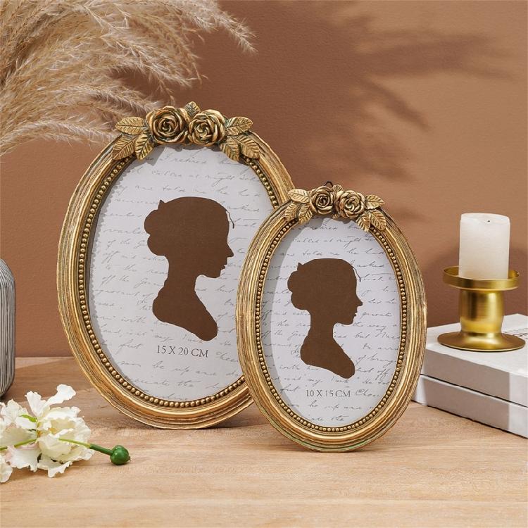 Retro Picture Frame,Decorative Photo Frame Antique Ornate Oval Photo Frame for Tabletop and Wall Display Home Decors