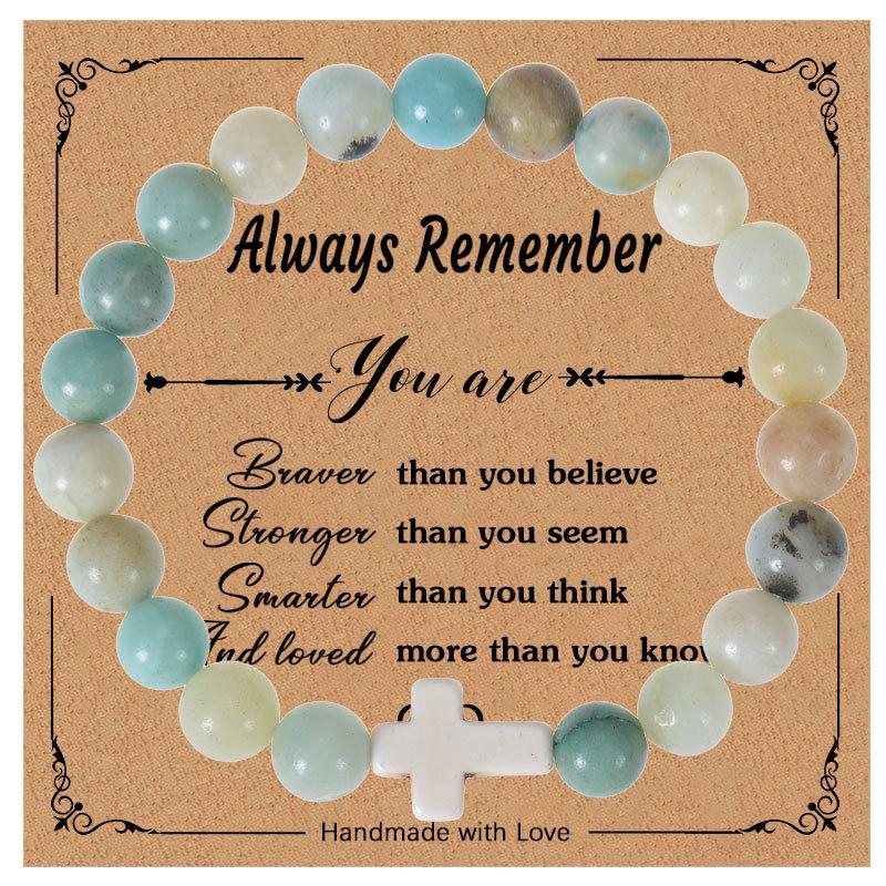 

Pink Zebra Stone Inspirational Cross Bracelet - European & American Style