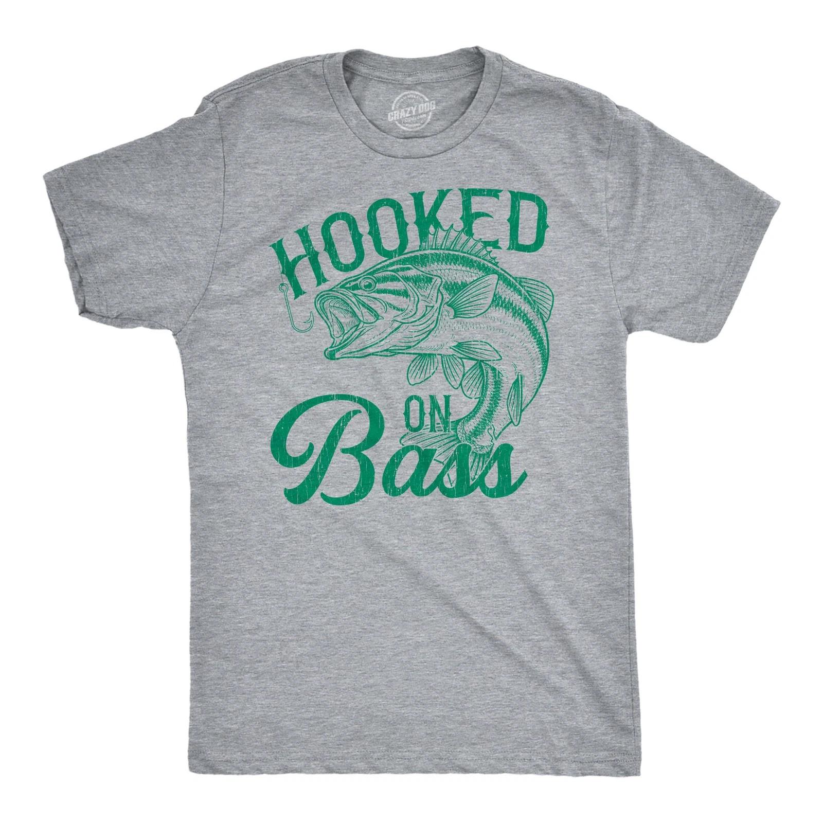 Mens Funny T Shirts Hooked On Bass Sarcastic Fishing Lovers Tee For Men XXL
