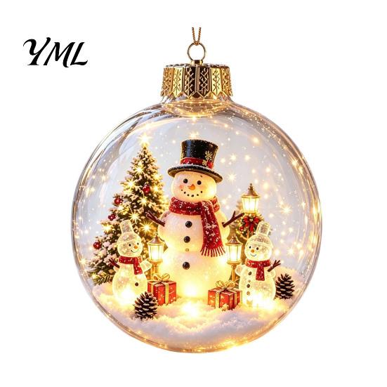 Warm LED Holiday Displays Glowing Christmas Ball Ornaments, 3D Lighted Acrylic Hanging Miniature Scene Ornaments Balls for Tree Mantel Window,