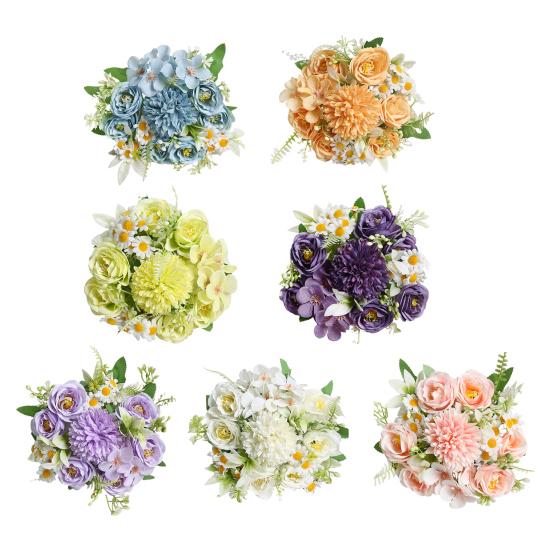 2 stk Falsk blomsterbukett Simulerte tusenfryd Realistisk hortensia Roser Kunstige blomster for Hjem Bryllupsdekorasjon Fotorekvisitter
