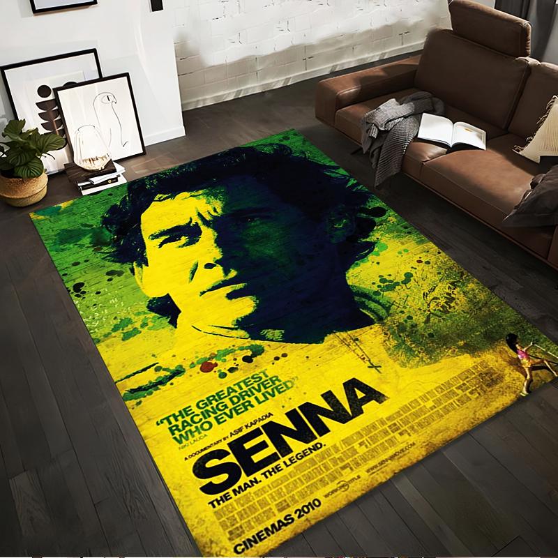 Alfombra antideslizante impresa del legendario piloto de F1 Ayrton Senna, adecuada para uso en sala de estar y dormitorio junto al sofá