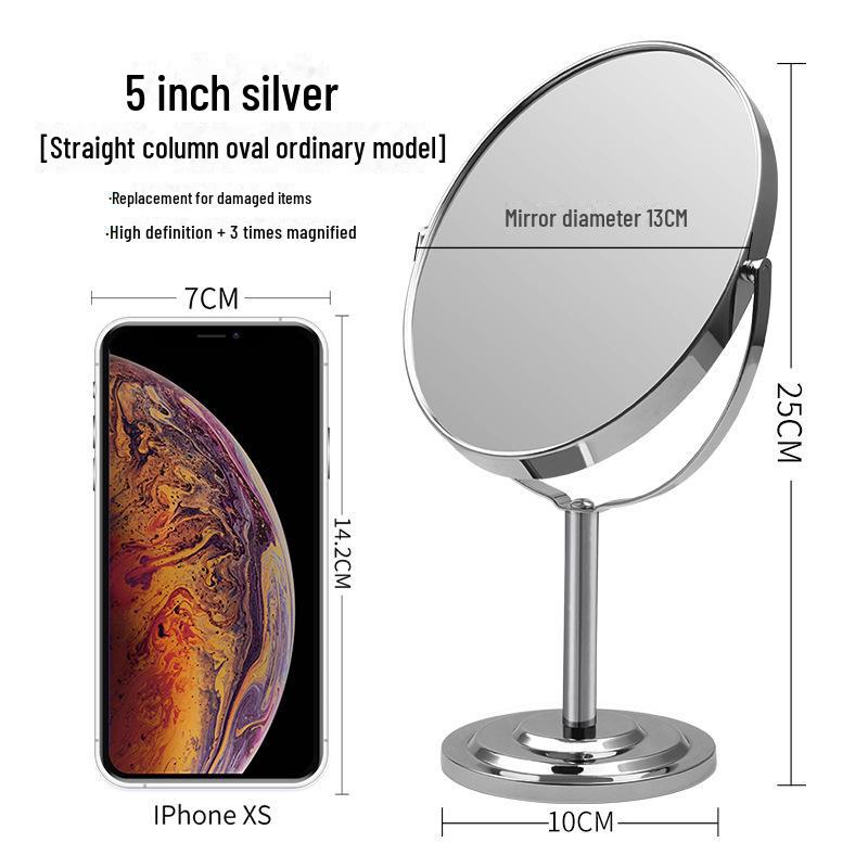 High-Definition Double-Sided Metal Desktop Makeup Mirror with Magnification and Rotating Feature