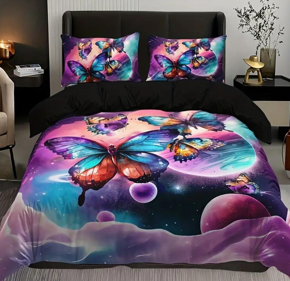 Three-Piece Butterfly Digital Printing Quilt Cover Bedding Home Textile