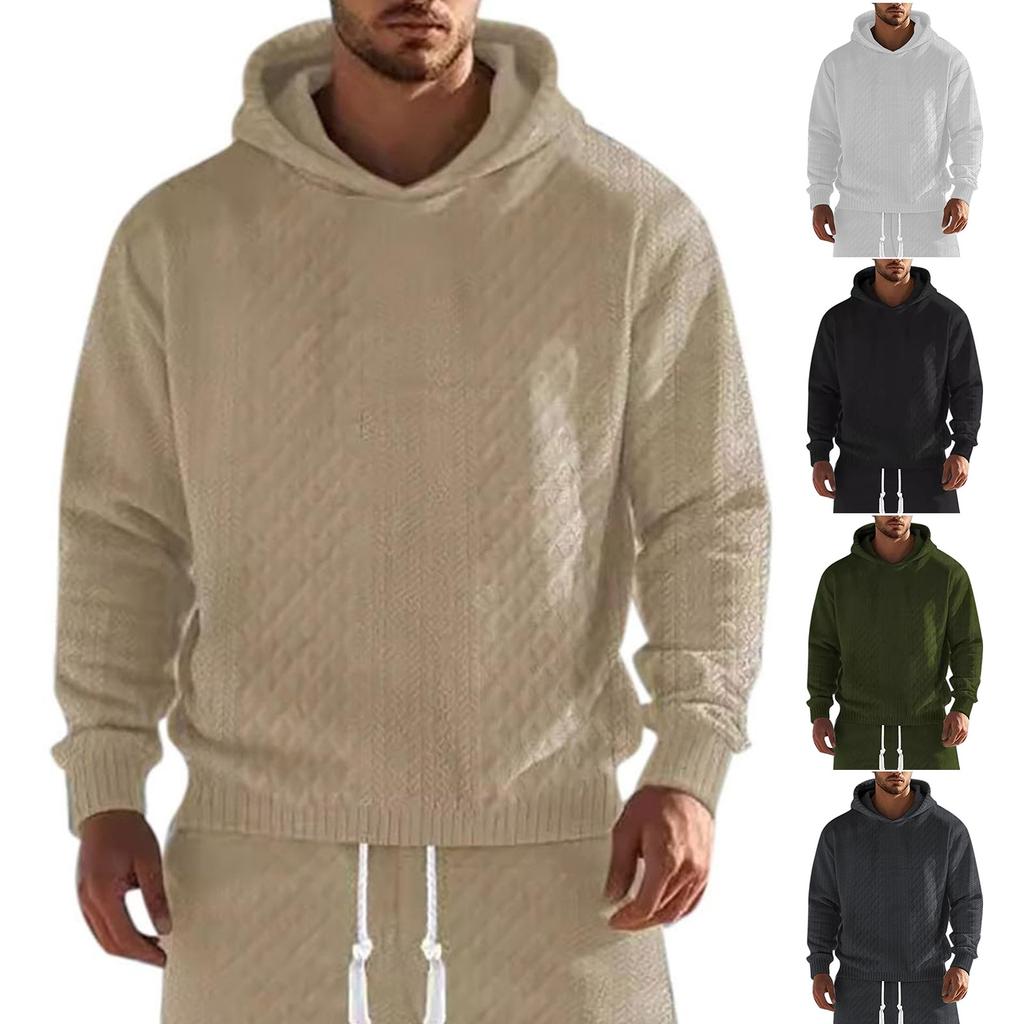 Pánské mikiny, Pletené, S kapucí, Dlouhý rukáv, Nadrozměrné mikiny s kapsami, Podzimní streetwear