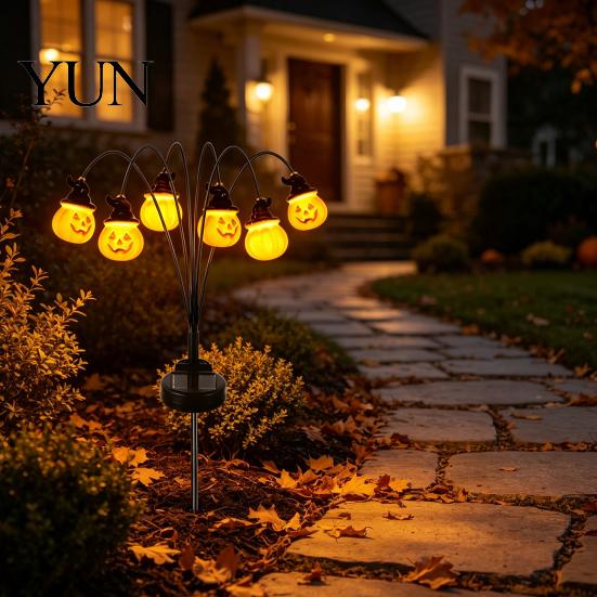 Decorative Yard Stakes for Halloween Solar Pumpkin Light, LED Scary Jack-o-Lantern Swaying Garden Stake Landscape Illumination Waterproof Pathway