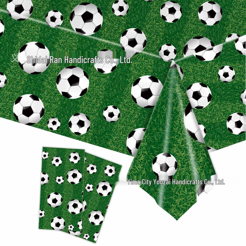 World Cup Football Theme Party Set: Green Field Plates, Tablecloth & Napkins