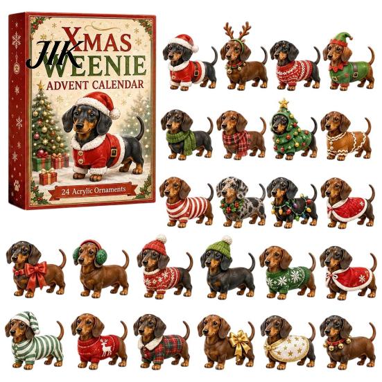 Cute Pet Hanging Pendants 2026 Dog Christmas Advent Calendar, 24-Day Ornaments Countdown Calendar with 24 Shaped Decor Pcs 2D Acrylic Figures