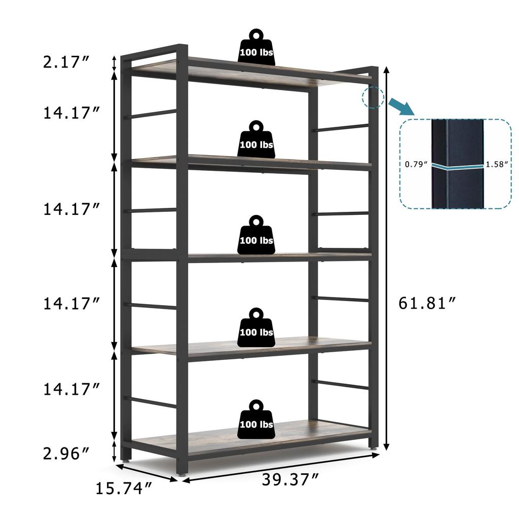 NAIYUFA Bakers Rack,Microwave Oven Stand 5 Tier Utility Storage Shelf with Hooks,Multifunctional Wood Shelf for Kitchen,Bathroom,Livingroom,Storehouse