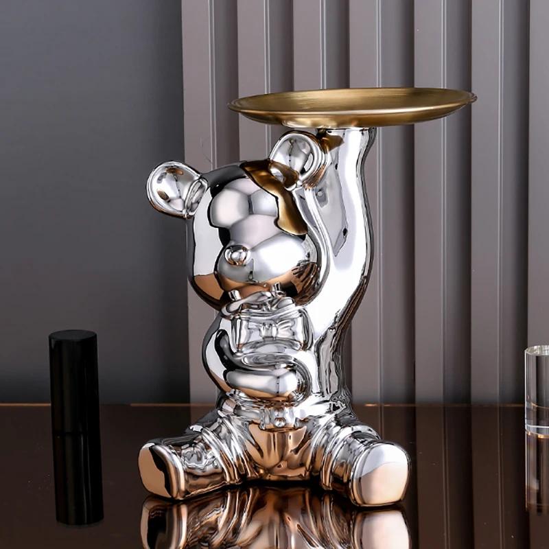 Home Decor Ceramic Colorful Plating Bear Storage Box Home Living New Room Desktop Tray Decorative Statue Money Box Ornaments