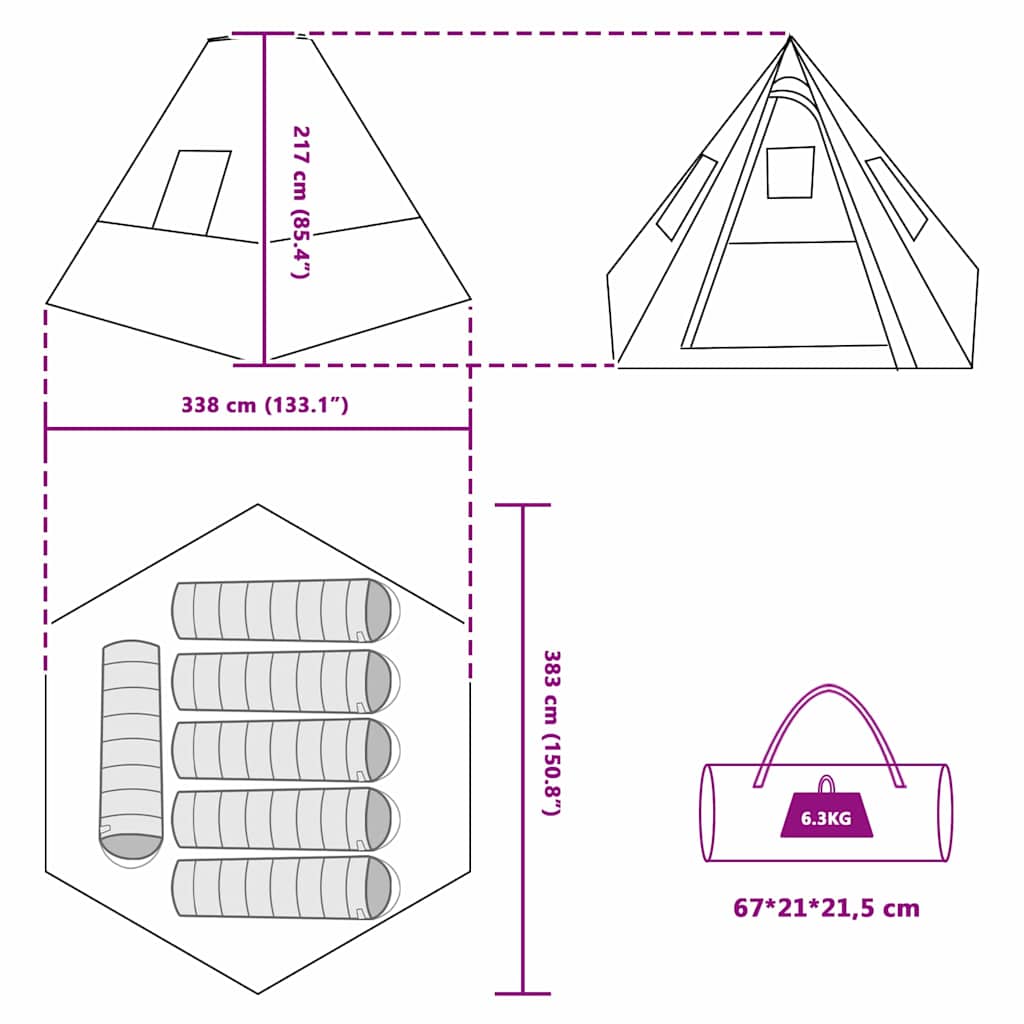Tipi Tent with Roof and Storage Blue 383 x 338 x 217 cm Taffeta