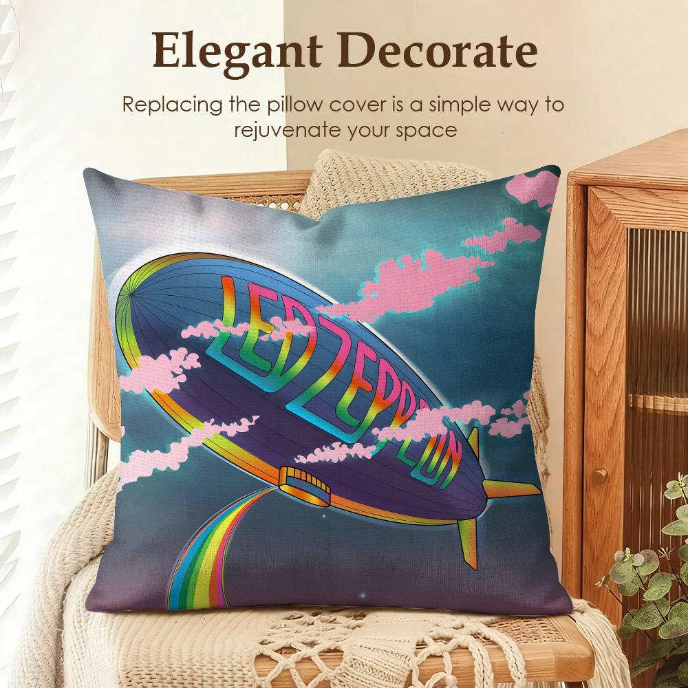 Band LLed Zeppelin Cushion Cover Natural Linen Organic Fabric DoubleSided Printing Sofa Home Decor Gift Pillow Case