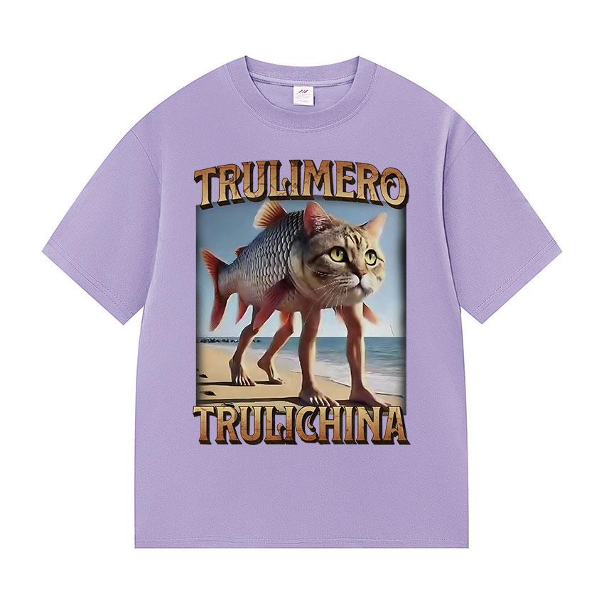 Trulimero Trulichina Lustige Katze Fisch Meme T-Shirts Unisex Unisex Sommer Hohe Qualität Baumwolle T-Shirt Retro Übergroß Kurzarm T-Shirts
