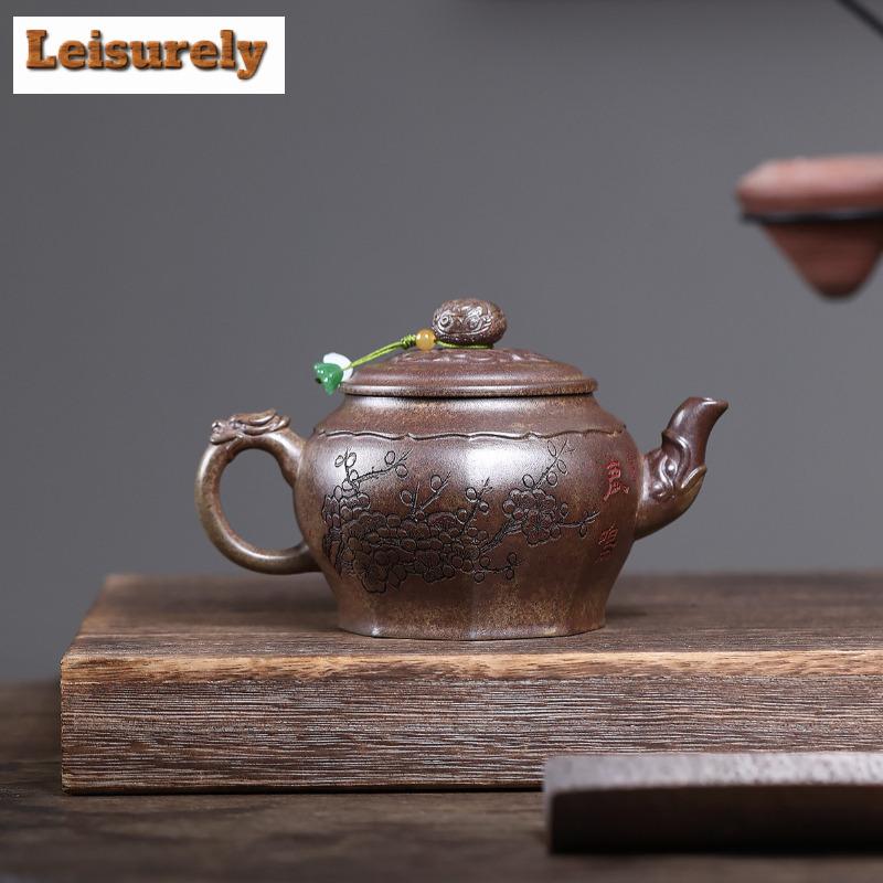 400ml Yixing Purple Clay Teapots Handmade Palace Lantern Pot Raw Ore Wood-fired Porcelain Mud Tea Soaking Kettle Zisha Tea Set