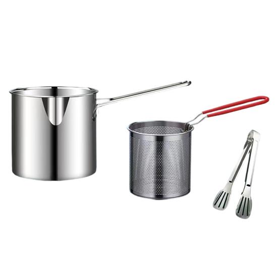 Portable Oil Fryer Deep Pot with Removable Frying Basket, Durable Stainless Steel Compact Filter Kitchen Saving Pot, No Spill for French Fries