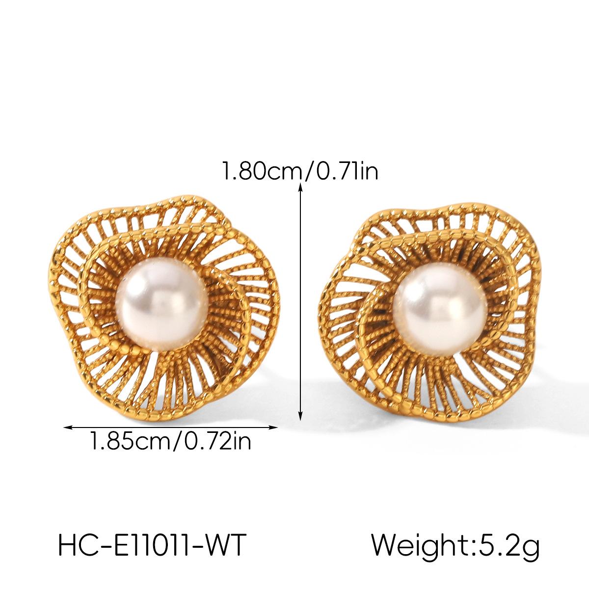 Vintage retro tiger eye geometric hollow-out flower earrings, French style light luxury elegant pearl ear jewelry белый