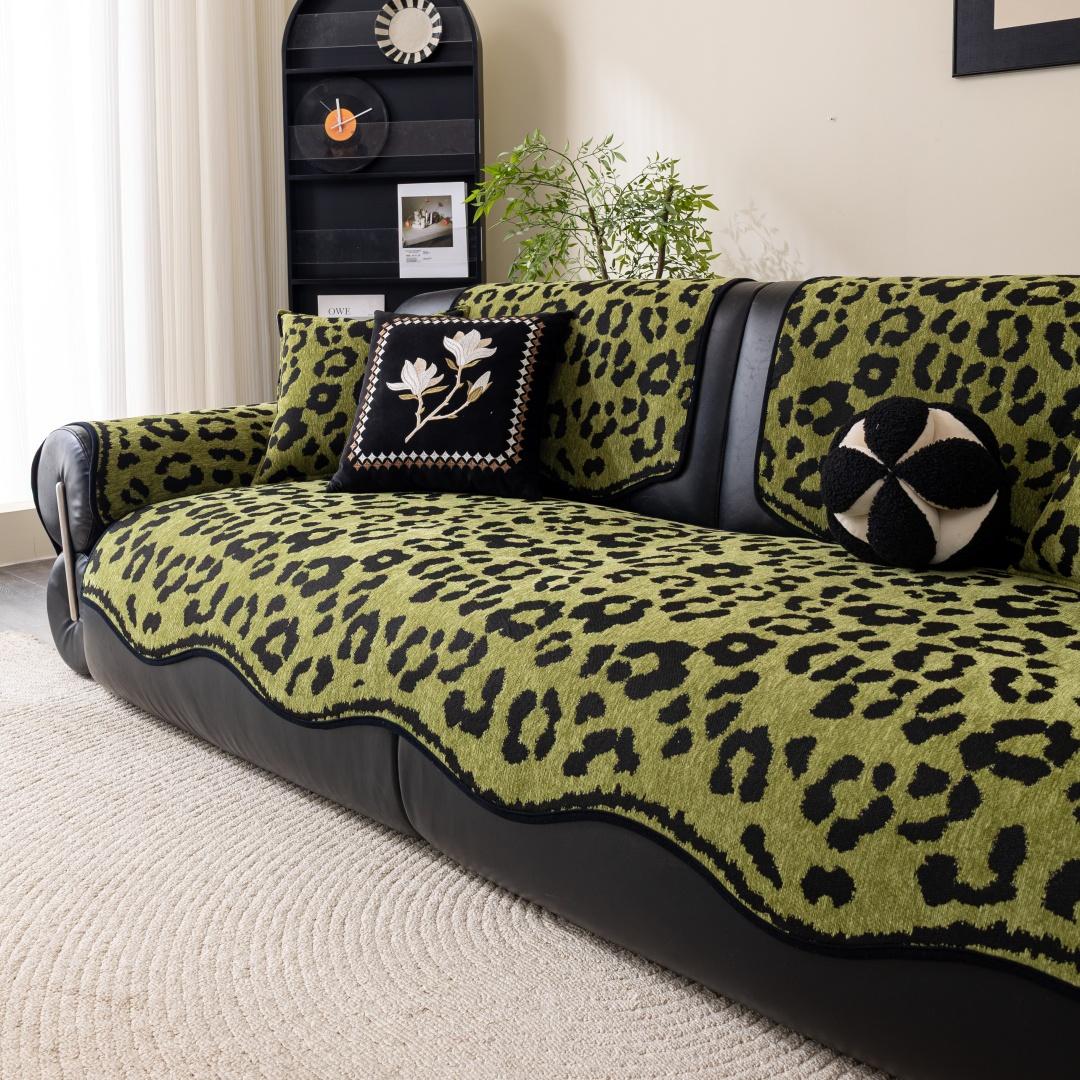 

1 шт. Новый леопардовый жаккардовый шенилловый диванный коврик – Нескользящее диванное полотенце неправильной формы Всесезонный чехол для дивана Мебель Домашний декор 90x210cm
