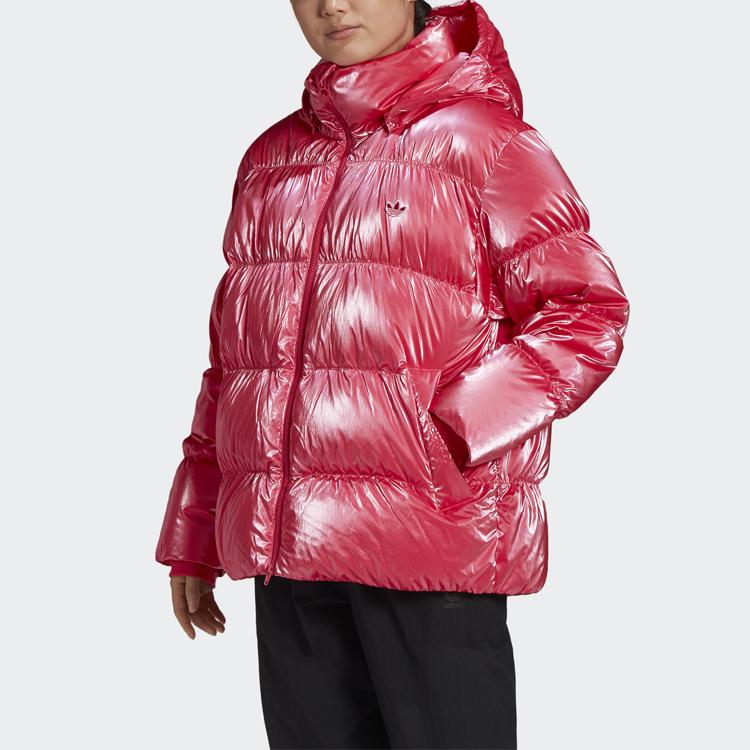 Adidas Originals Trefoil Os Daunen-Pufferjacke Lässig Locker Mit Kapuze Brot-Daunenjacke Winter Damenjacke Energy-Pink GD2519