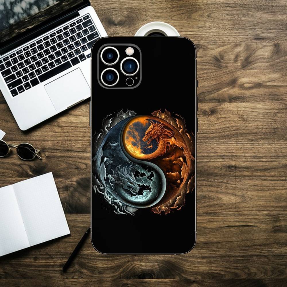 Japanese Art Dragon Yin Yang Phone Case For iPhone 16,15,14,13,12,11,XS,XR,X,8,7,Pro,Max,Plus,mini Silicone Black Cover