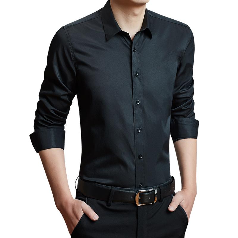 Pánská business casual košile s dlouhým rukávem, úzký střih, jednobarevná, formální