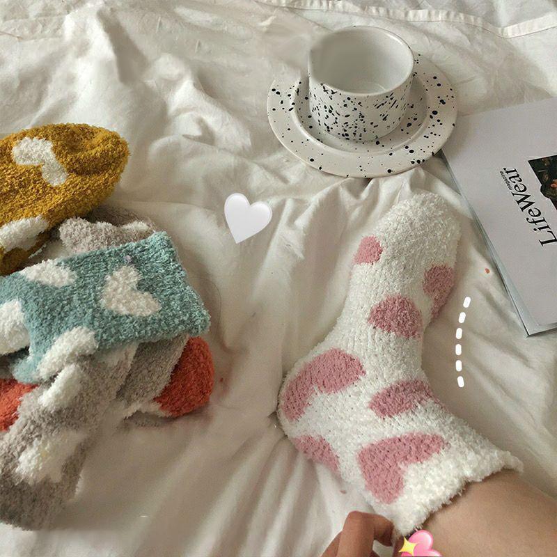1 Paire Chaussettes Épaisses Cœur Polaire Corail Pour Femmes Manchon Moyen Confort Et Chaleur Chaussettes Hiver Chaussettes de Sol