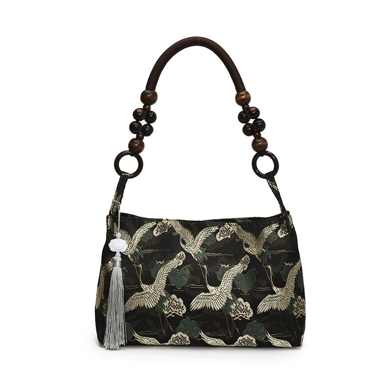 

New Embroidered Natial Style Hasp Sewing Thread Shoulder Bags 2026 Youth Tassel Decorati Women s Handbags чёрный