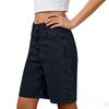 High Waist Denim Shorts for Women Loose Fit Knee Length Casual Five Pocket Design Button Zip Closure