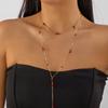 Trendy Y-Shaped Long Necklace for Women Dainty Double Layer Gold Color Chain Crystal Tassel Sweater Necklace Party Jewelry Gift