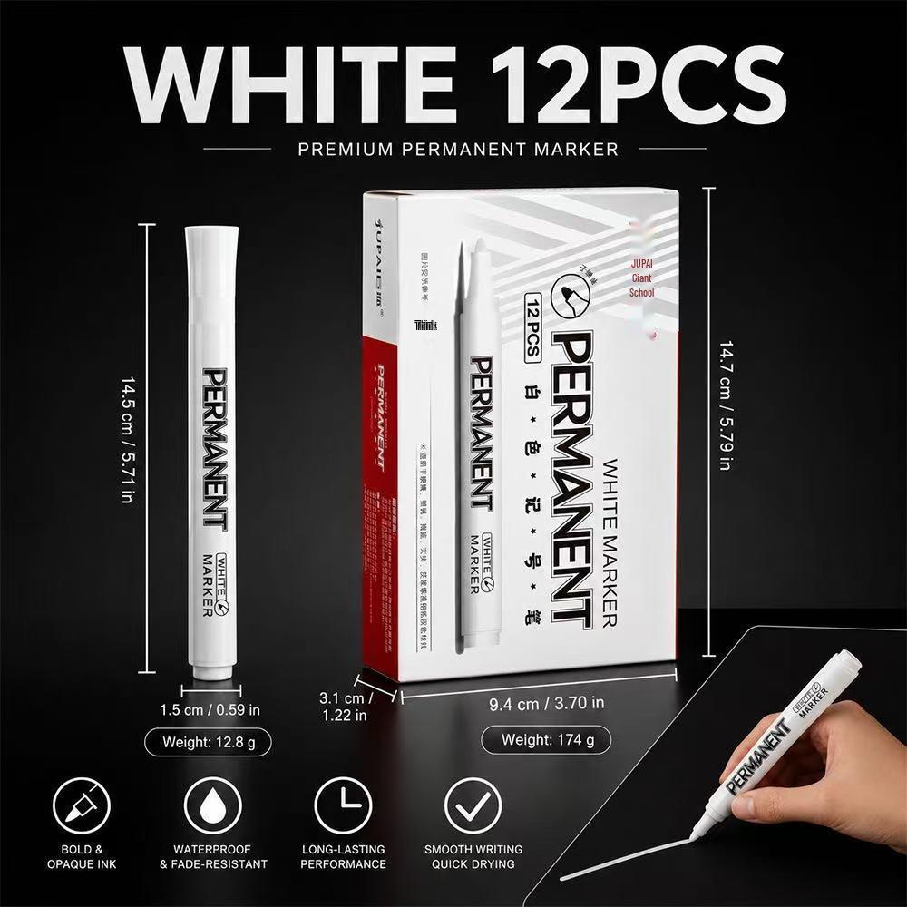 White Waterproof Oil-Based Highlight Marker - Fade-Resistant