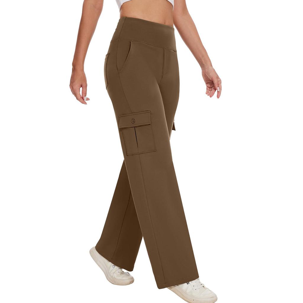 Women High Waist Cargo Pants with Pockets Stretchy Wide Leg Work Pants Casual Utility Travel Trousers for Business Outdoor Activities